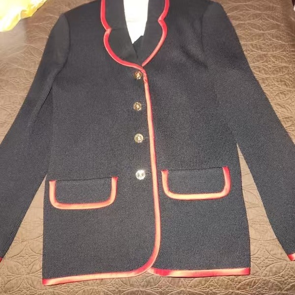St. John Elegant Black Blazer with Red Trim - Picture 1 of 3